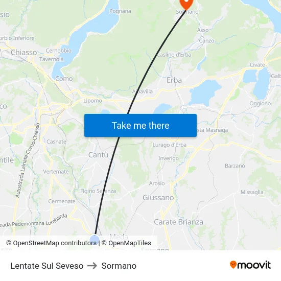 Lentate Sul Seveso to Sormano map
