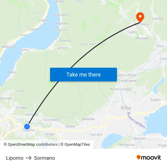 Lipomo to Sormano map