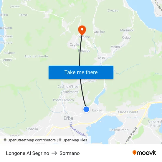 Longone Al Segrino to Sormano map
