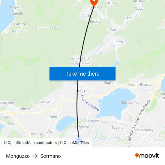 Monguzzo to Sormano map