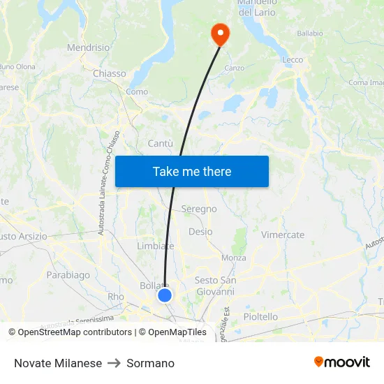 Novate Milanese to Sormano map