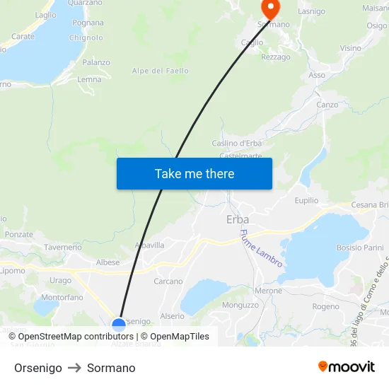 Orsenigo to Sormano map