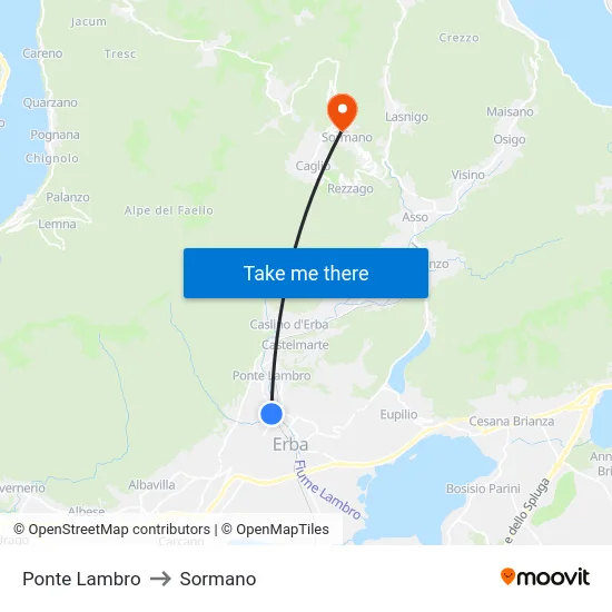 Ponte Lambro to Sormano map