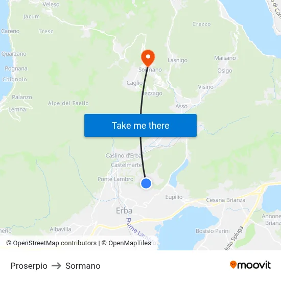 Proserpio to Sormano map