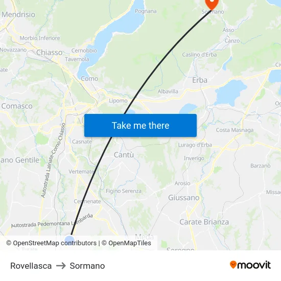 Rovellasca to Sormano map