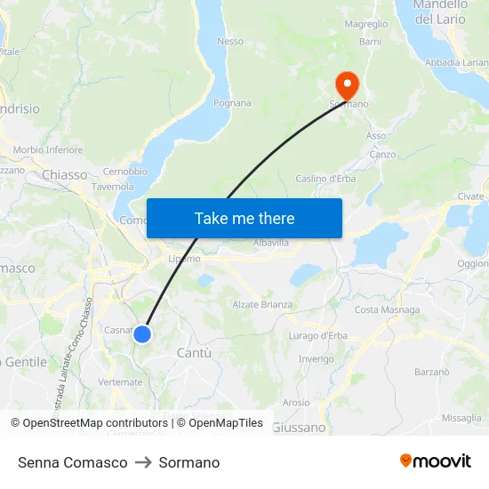 Senna Comasco to Sormano map