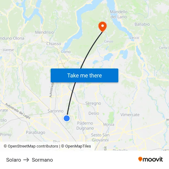 Solaro to Sormano map
