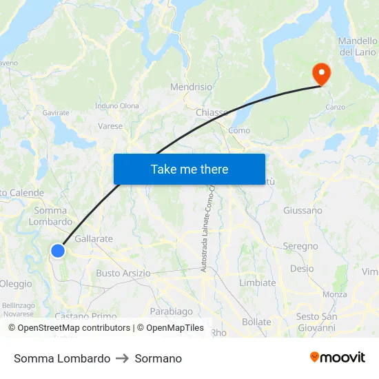 Somma Lombardo to Sormano map