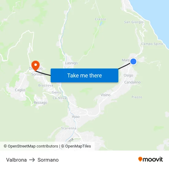 Valbrona to Sormano map