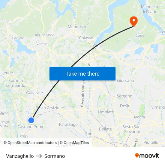 Vanzaghello to Sormano map