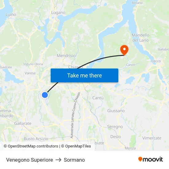 Venegono Superiore to Sormano map