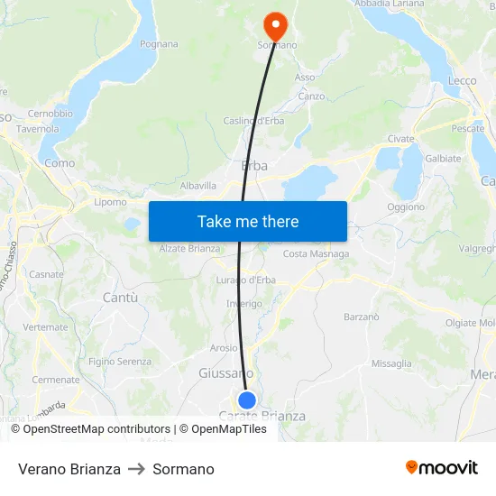 Verano Brianza to Sormano map