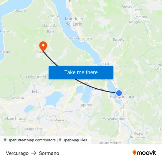 Vercurago to Sormano map