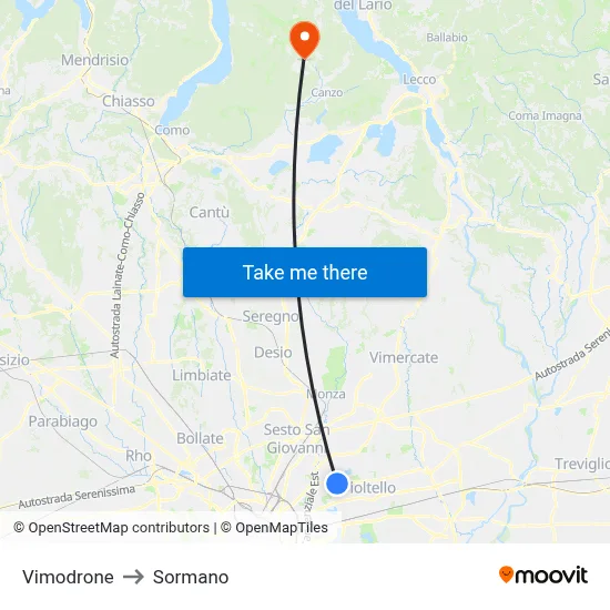 Vimodrone to Sormano map