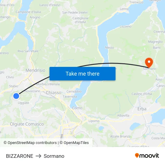 BIZZARONE to Sormano map