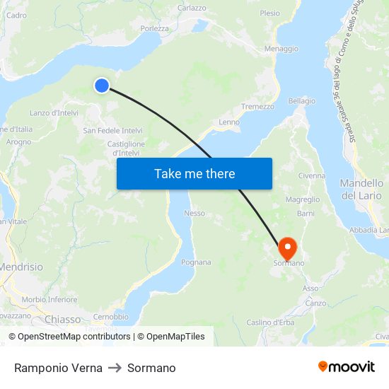 Ramponio Verna to Sormano map