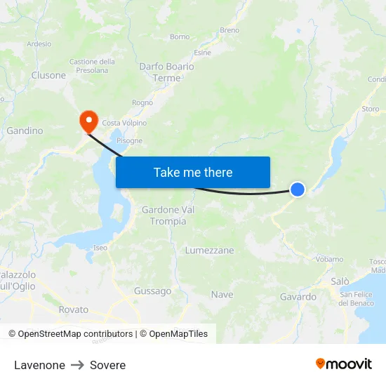 Lavenone to Sovere map