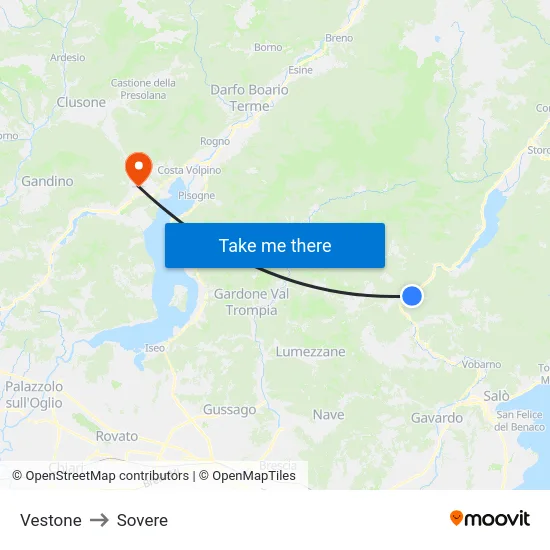 Vestone to Sovere map