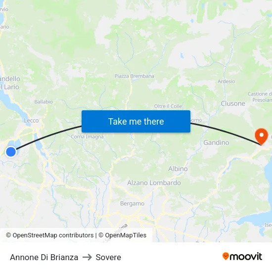 Annone Di Brianza to Sovere map