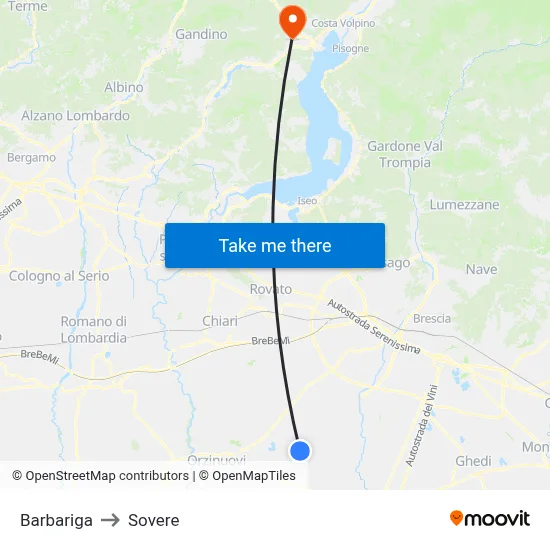 Barbariga to Sovere map