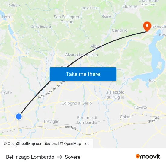 Bellinzago Lombardo to Sovere map