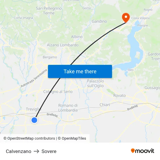 Calvenzano to Sovere map