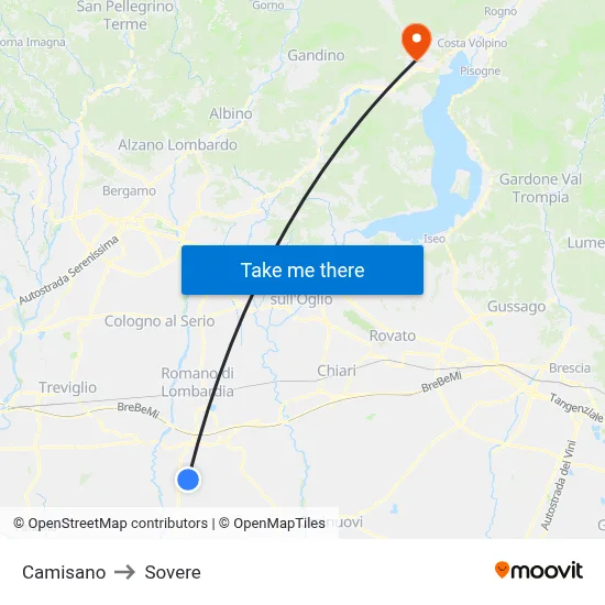 Camisano to Sovere map