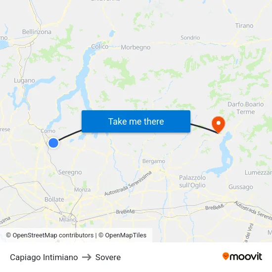 Capiago Intimiano to Sovere map
