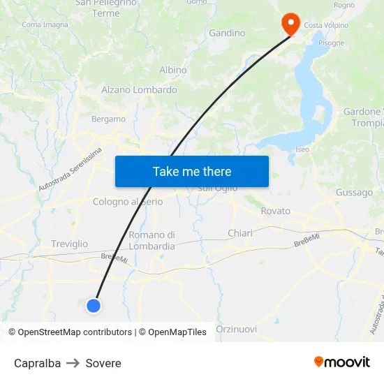 Capralba to Sovere map
