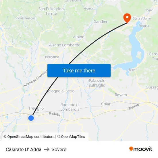 Casirate D' Adda to Sovere map