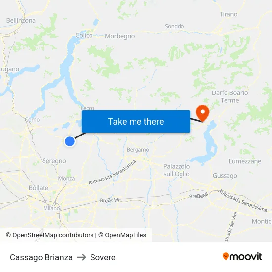 Cassago Brianza to Sovere map