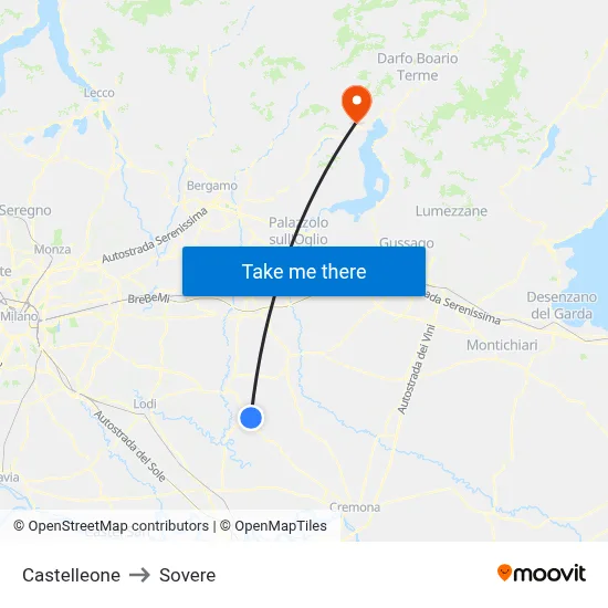 Castelleone to Sovere map