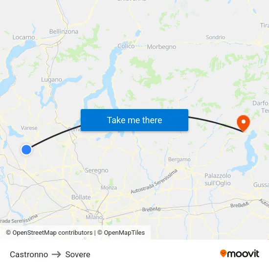 Castronno to Sovere map
