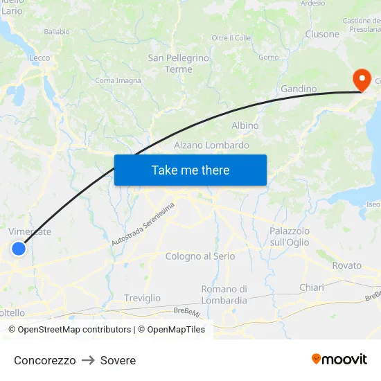 Concorezzo to Sovere map