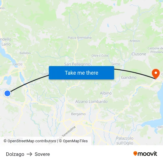 Dolzago to Sovere map