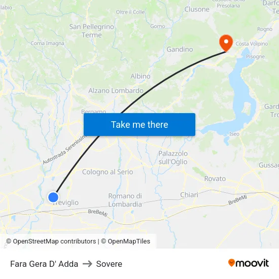 Fara Gera D' Adda to Sovere map