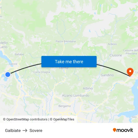 Galbiate to Sovere map