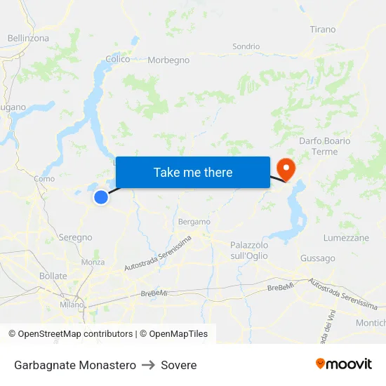 Garbagnate Monastero to Sovere map
