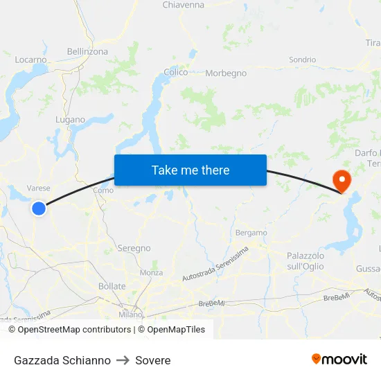 Gazzada Schianno to Sovere map