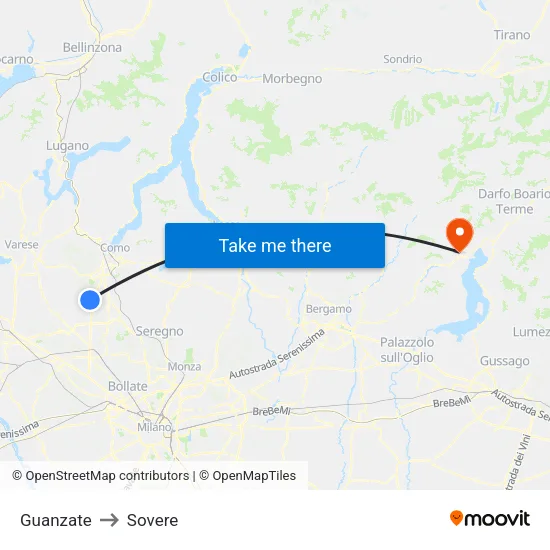 Guanzate to Sovere map