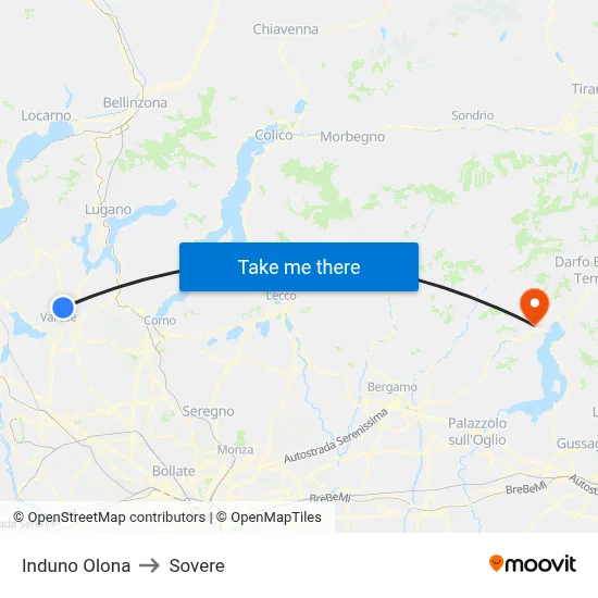 Induno Olona to Sovere map