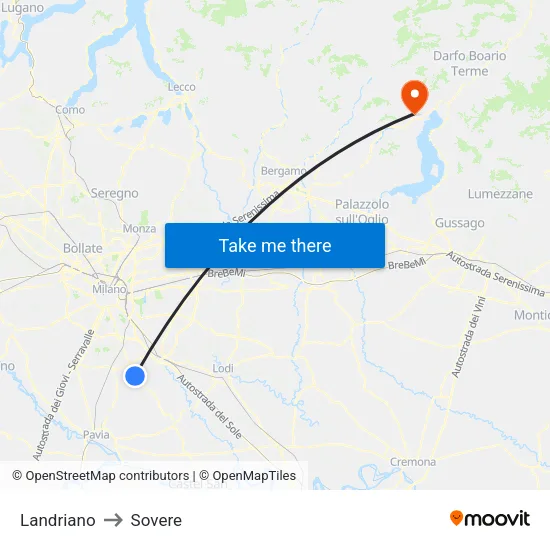 Landriano to Sovere map