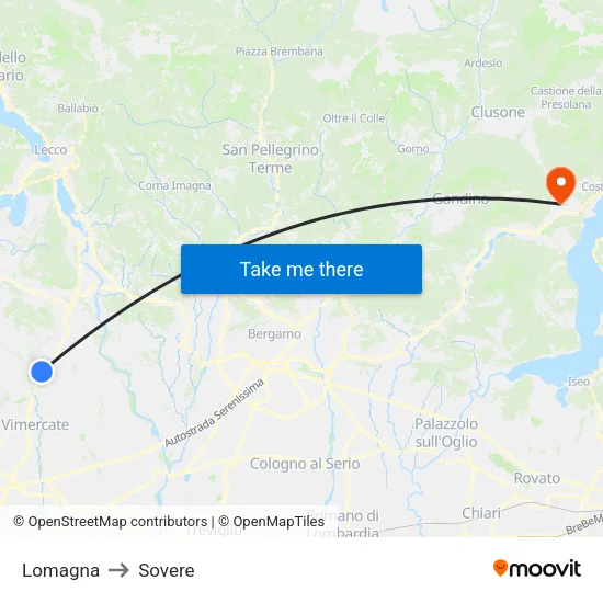 Lomagna to Sovere map