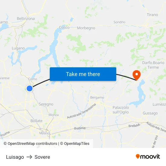 Luisago to Sovere map