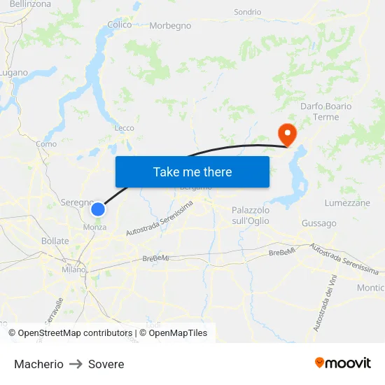 Macherio to Sovere map