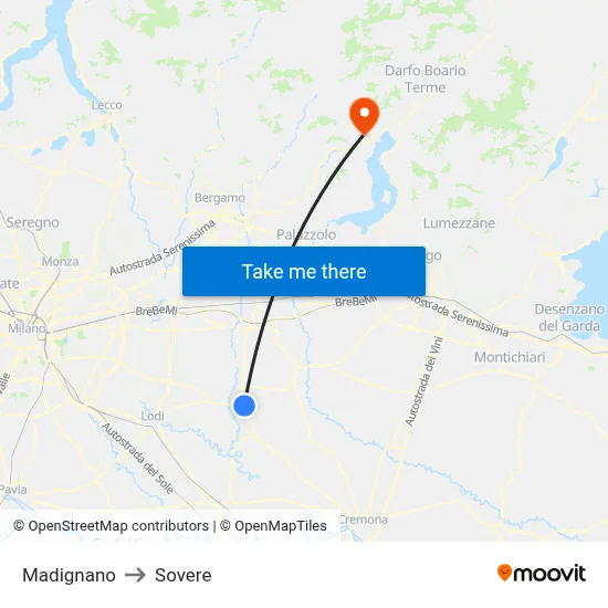 Madignano to Sovere map