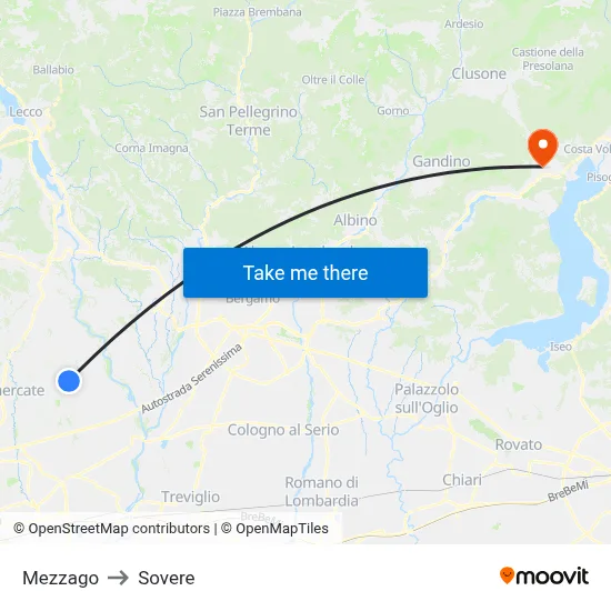 Mezzago to Sovere map