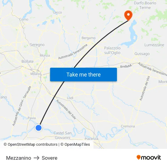 Mezzanino to Sovere map