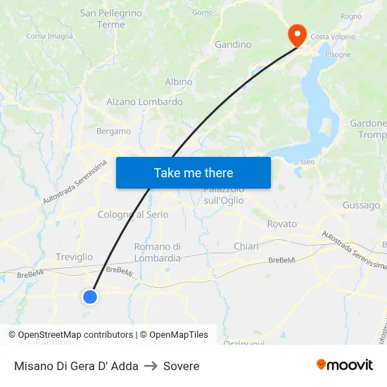 Misano di Gera d'Adda to Sovere map