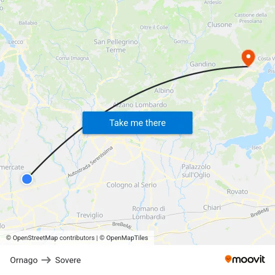 Ornago to Sovere map